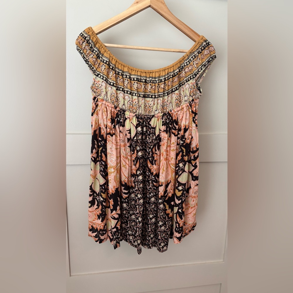 Free People Off-Shoulder Floral Mini Dress - Black, Cream, Orange - Picture 5 of 9